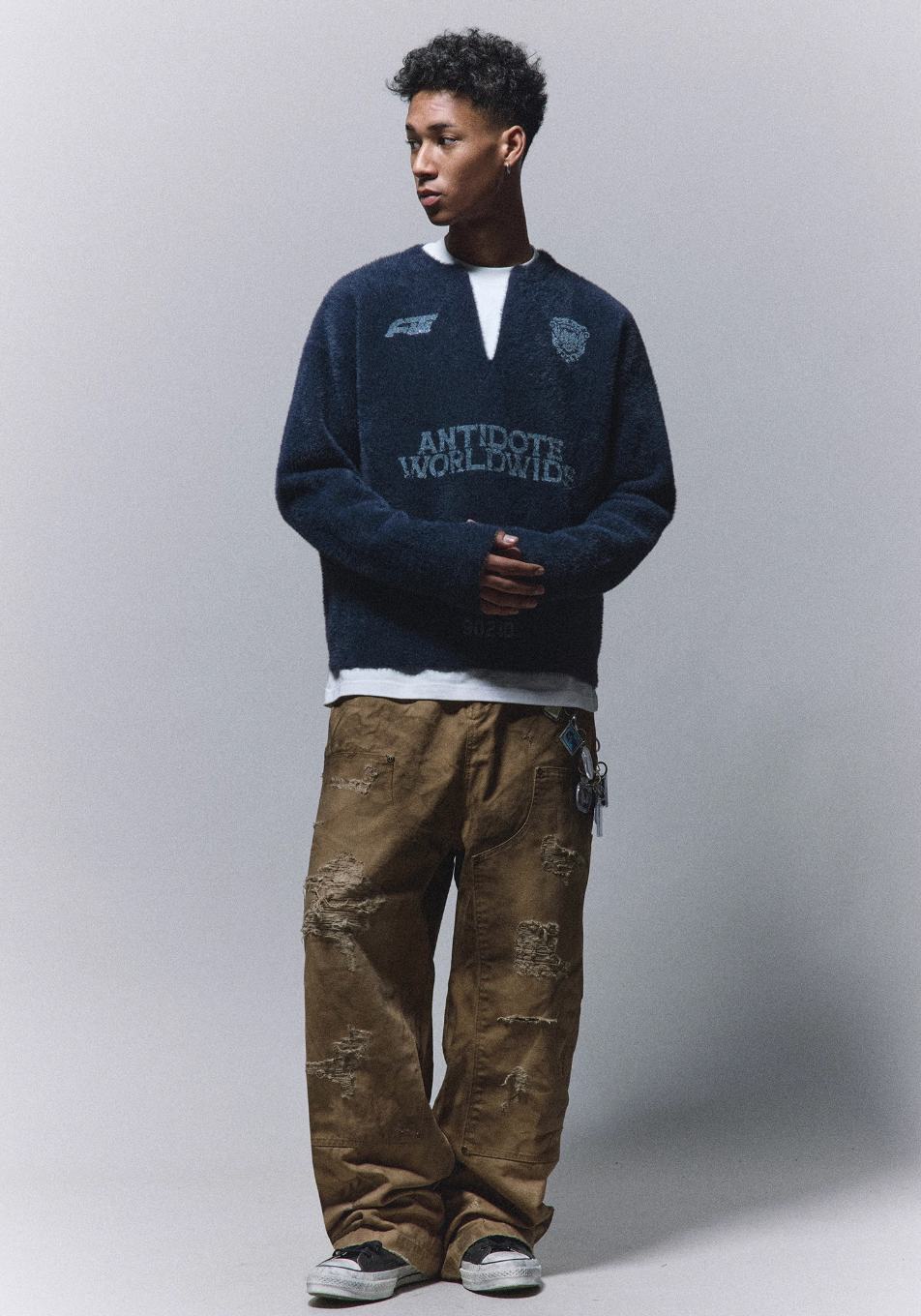 ANTIDOTE Imitation Mink Sports Print Knit Sweater