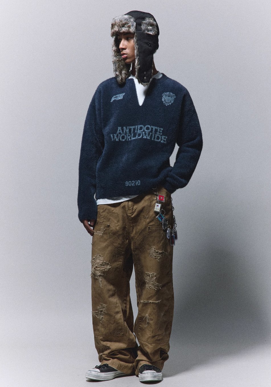 ANTIDOTE Imitation Mink Sports Print Knit Sweater