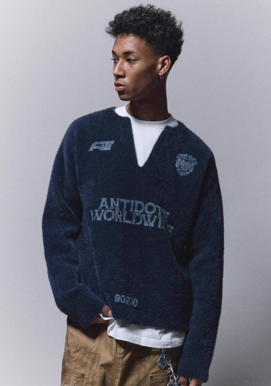 ANTIDOTE Imitation Mink Sports Print Knit Sweater