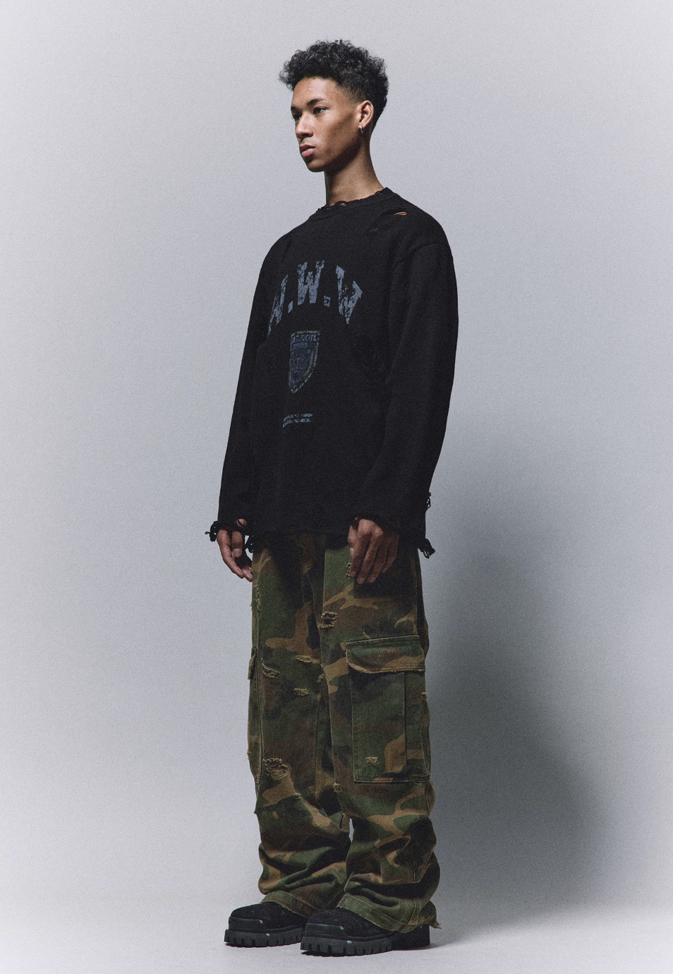 ANTIDOTE Camouflage Washed Hole Baggy Cargo Pants