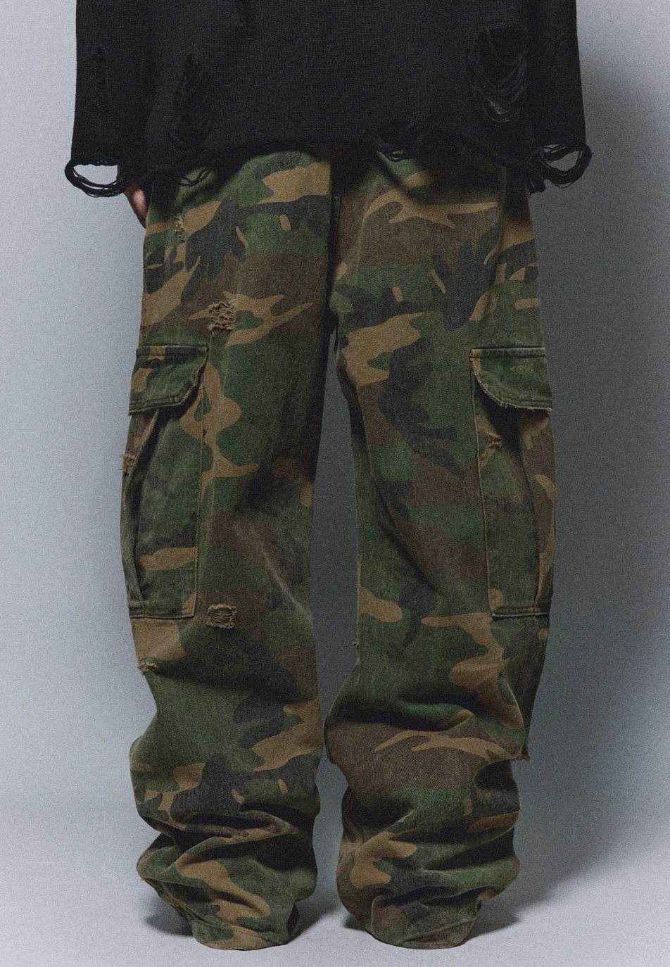 ANTIDOTE Camouflage Washed Hole Baggy Cargo Pants