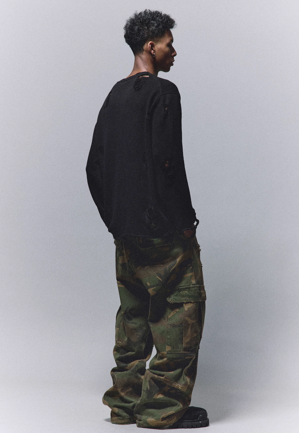 ANTIDOTE Camouflage Washed Hole Baggy Cargo Pants