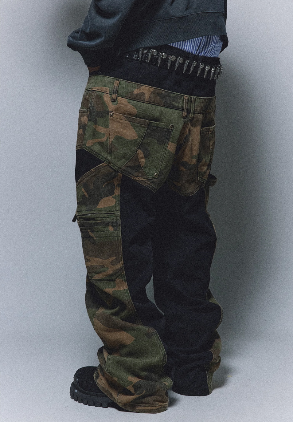 ANTIDOTE Camouflage Canvas Patchwork Baggy Pants