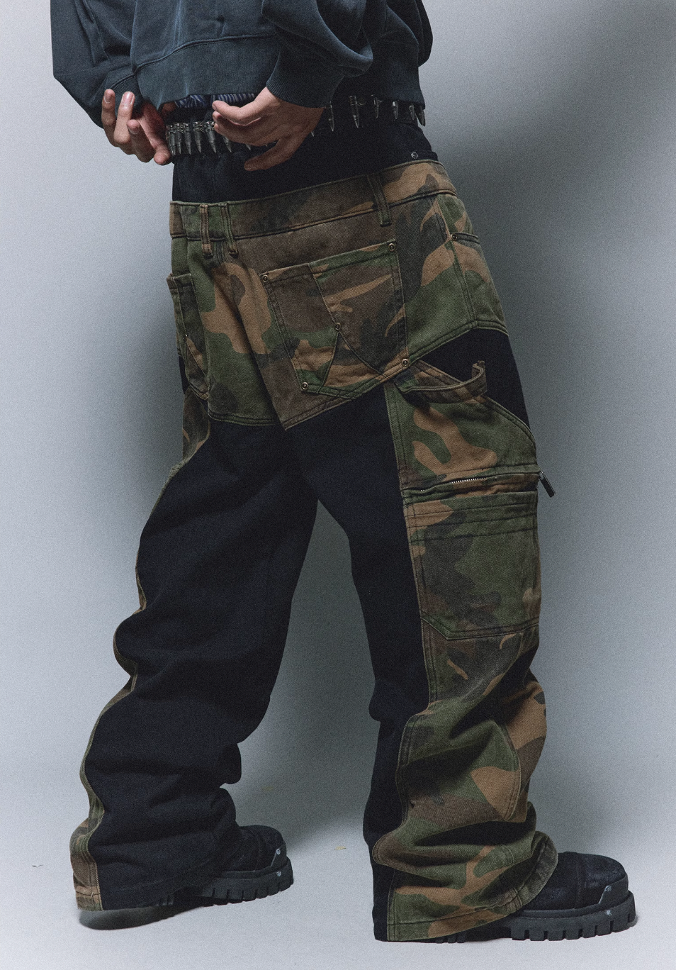 ANTIDOTE Camouflage Canvas Patchwork Baggy Pants