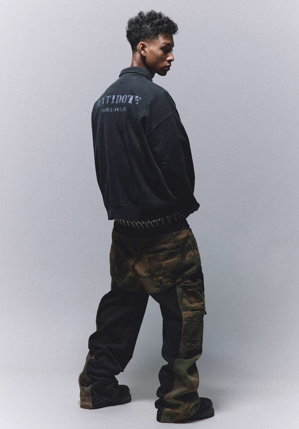 ANTIDOTE Camouflage Canvas Patchwork Baggy Pants