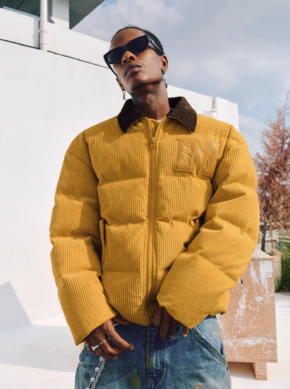MEDM Corduroy Lapel Color Blocking Down Jacket
