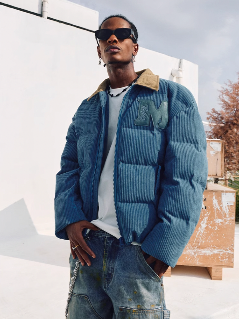 MEDM Corduroy Lapel Color Blocking Down Jacket