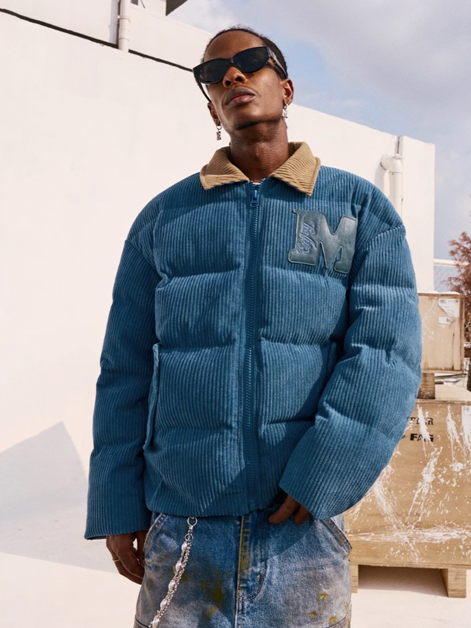 MEDM Corduroy Lapel Color Blocking Down Jacket