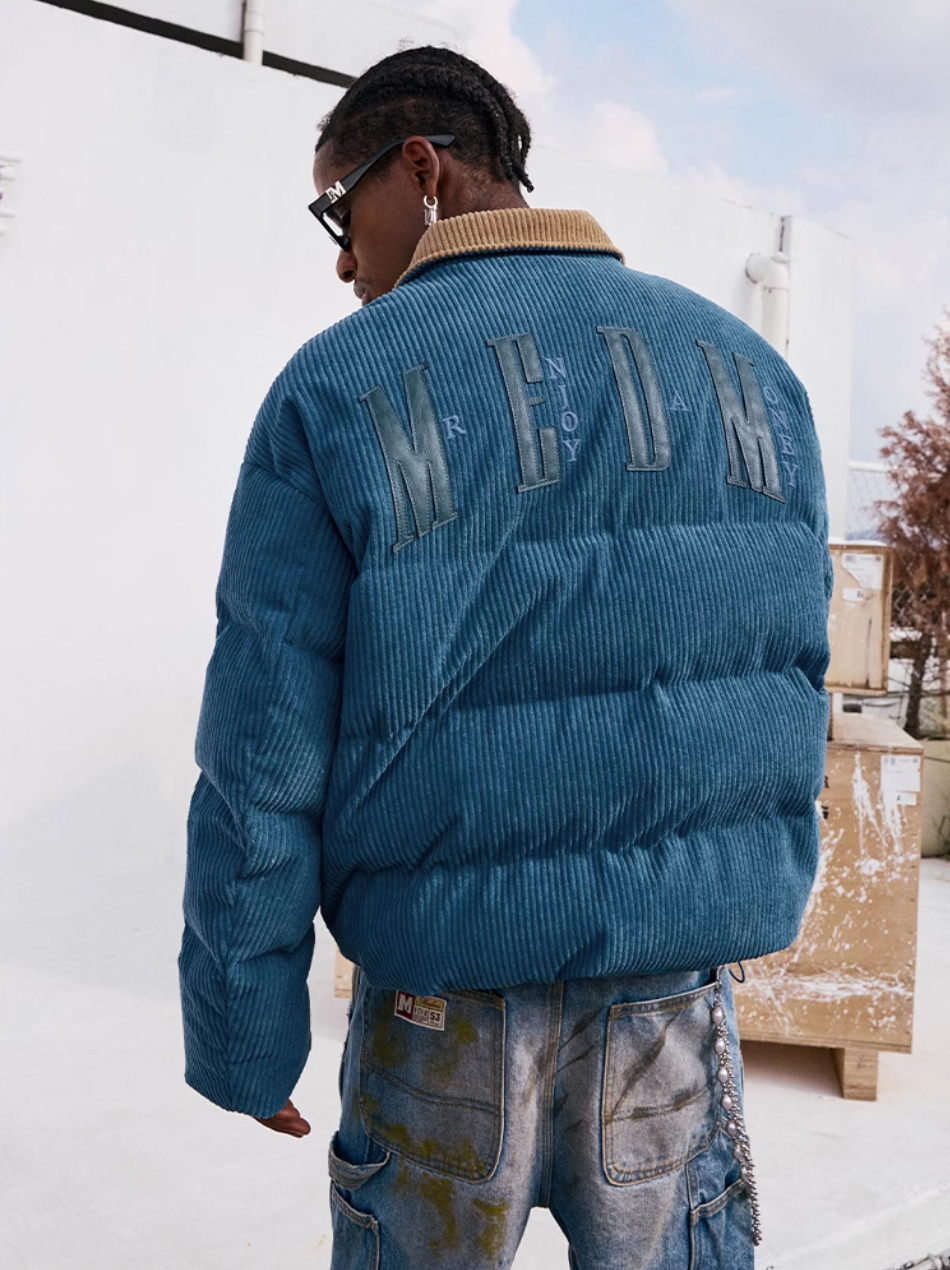 MEDM Corduroy Lapel Color Blocking Down Jacket