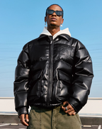 MEDM Embossed LOGO Leather Down Jacket