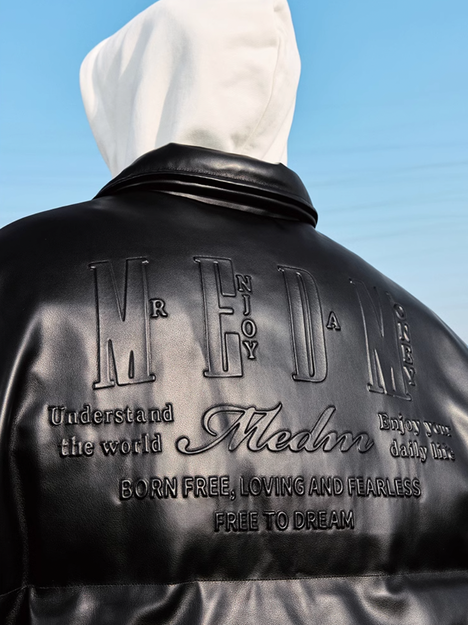 MEDM Embossed LOGO Leather Down Jacket