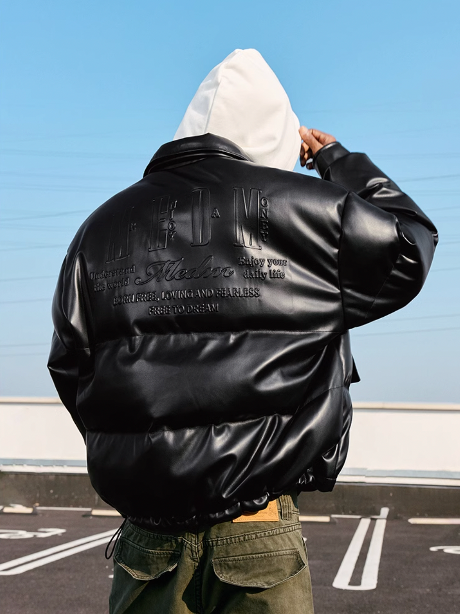 MEDM Embossed LOGO Leather Down Jacket