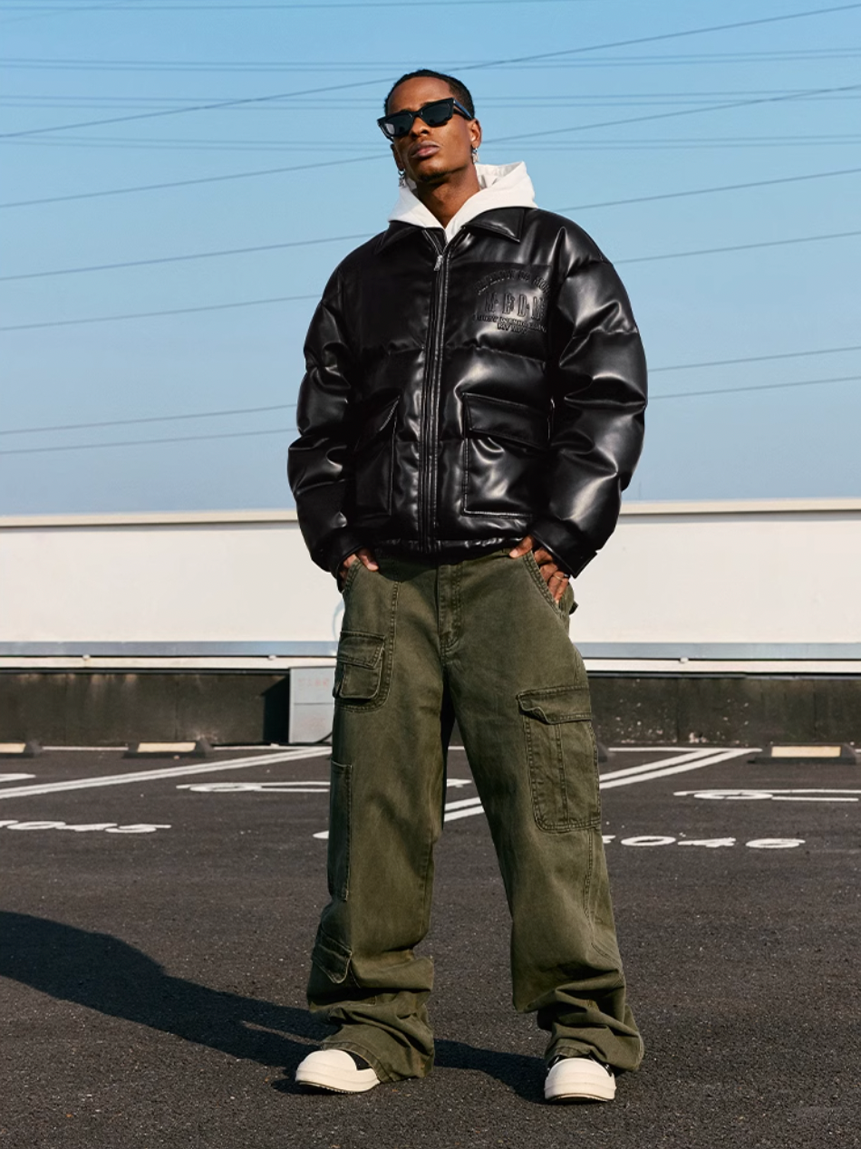 MEDM Embossed LOGO Leather Down Jacket