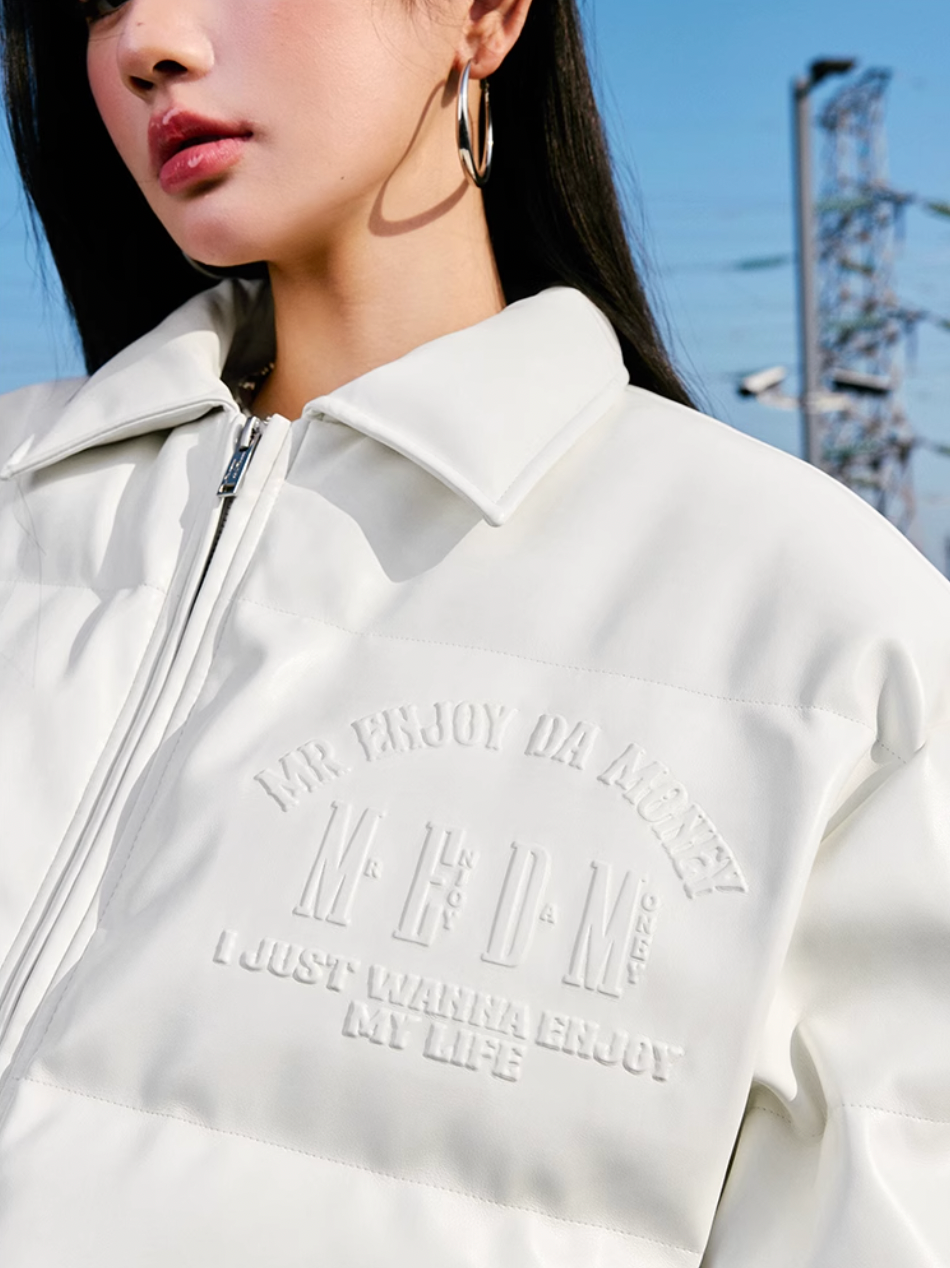 MEDM Embossed LOGO Leather Down Jacket
