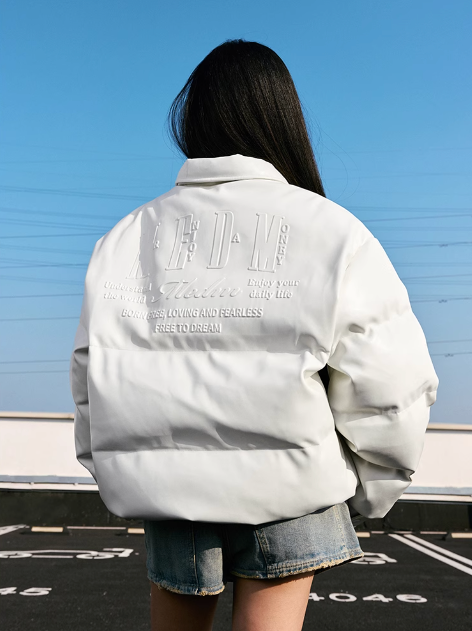 MEDM Embossed LOGO Leather Down Jacket