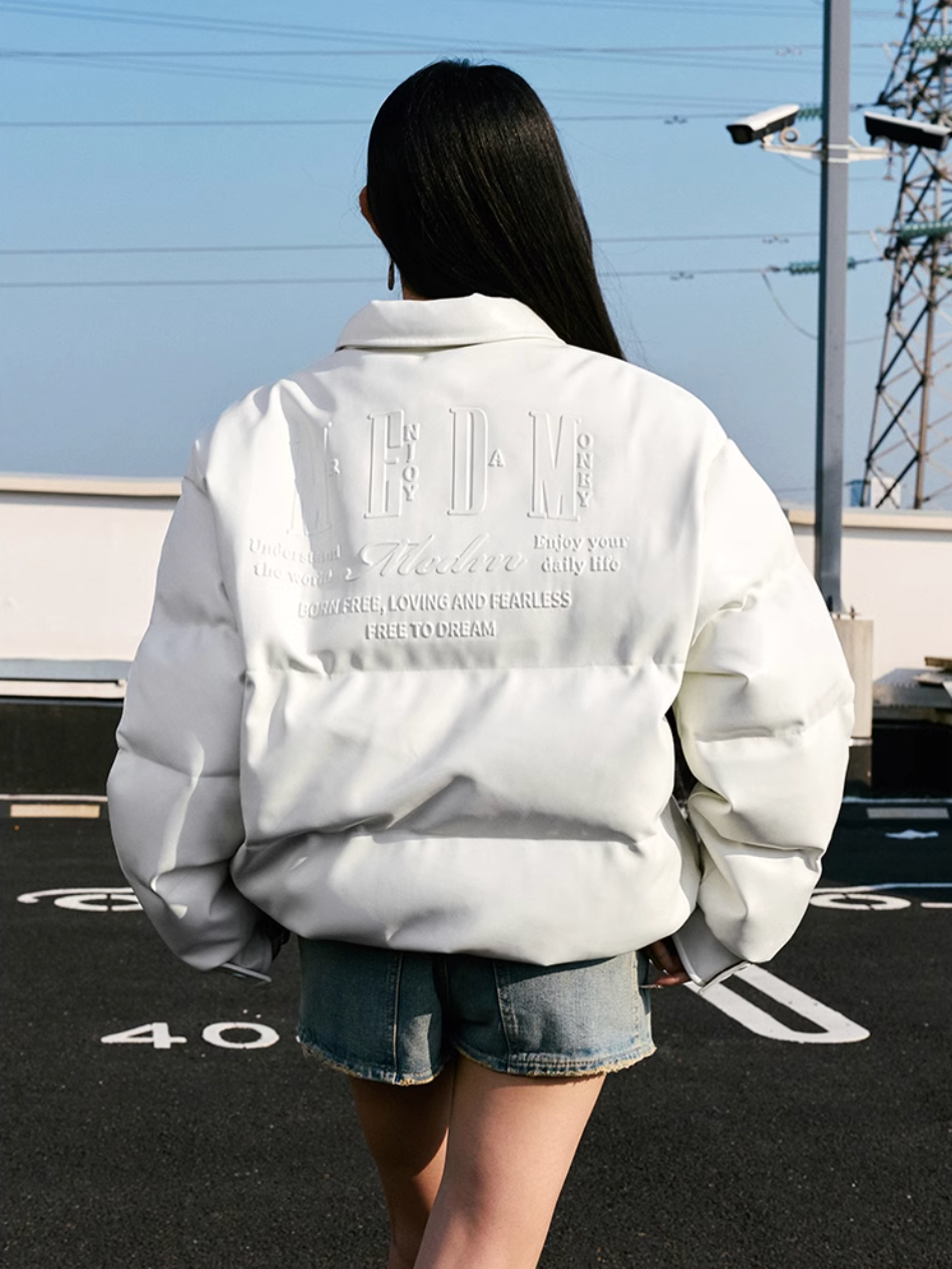 MEDM Embossed LOGO Leather Down Jacket
