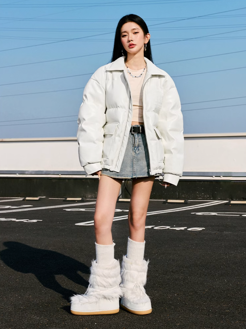 MEDM Embossed LOGO Leather Down Jacket