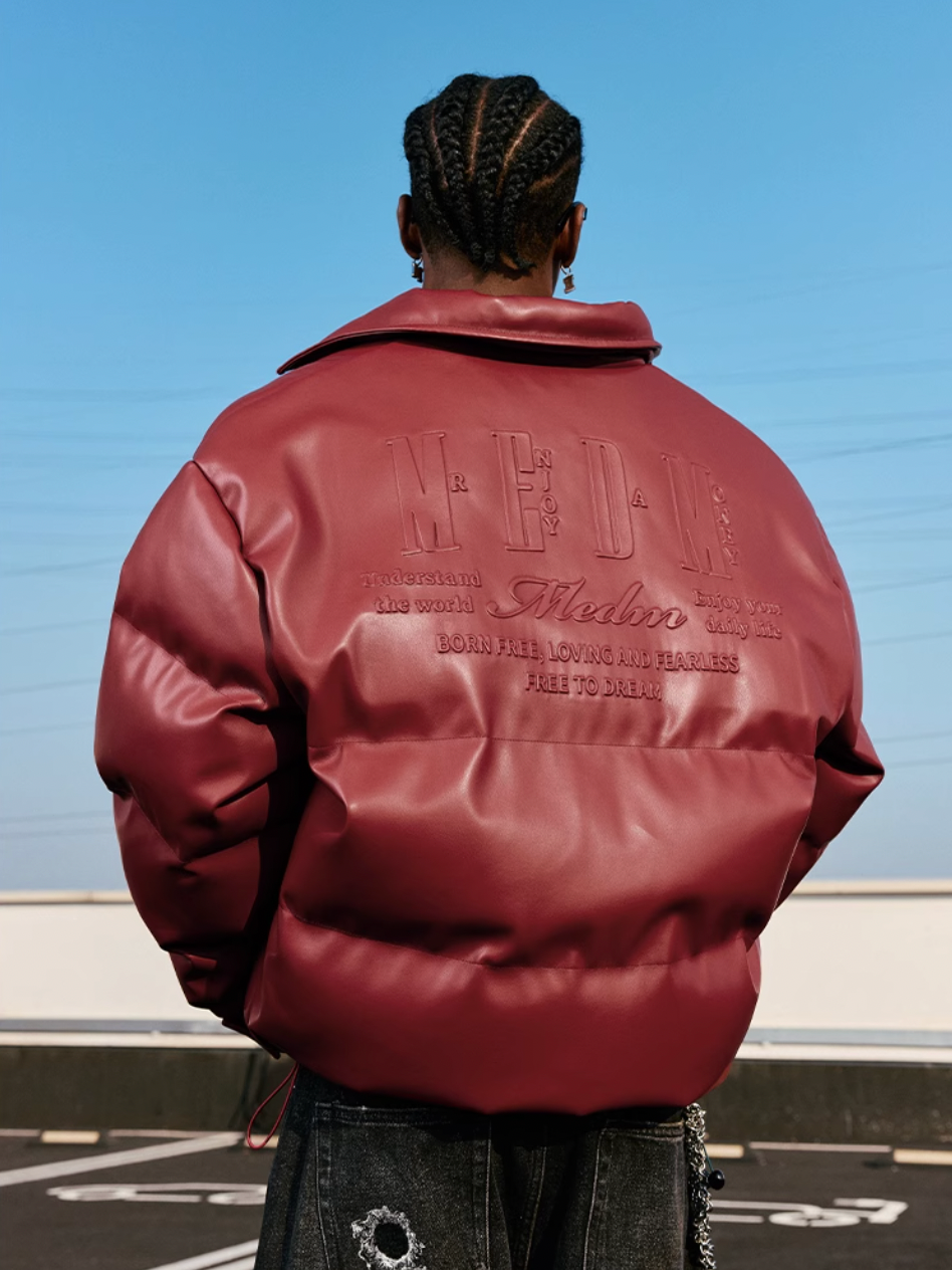 MEDM Embossed LOGO Leather Down Jacket
