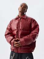 MEDM Embossed LOGO Leather Down Jacket