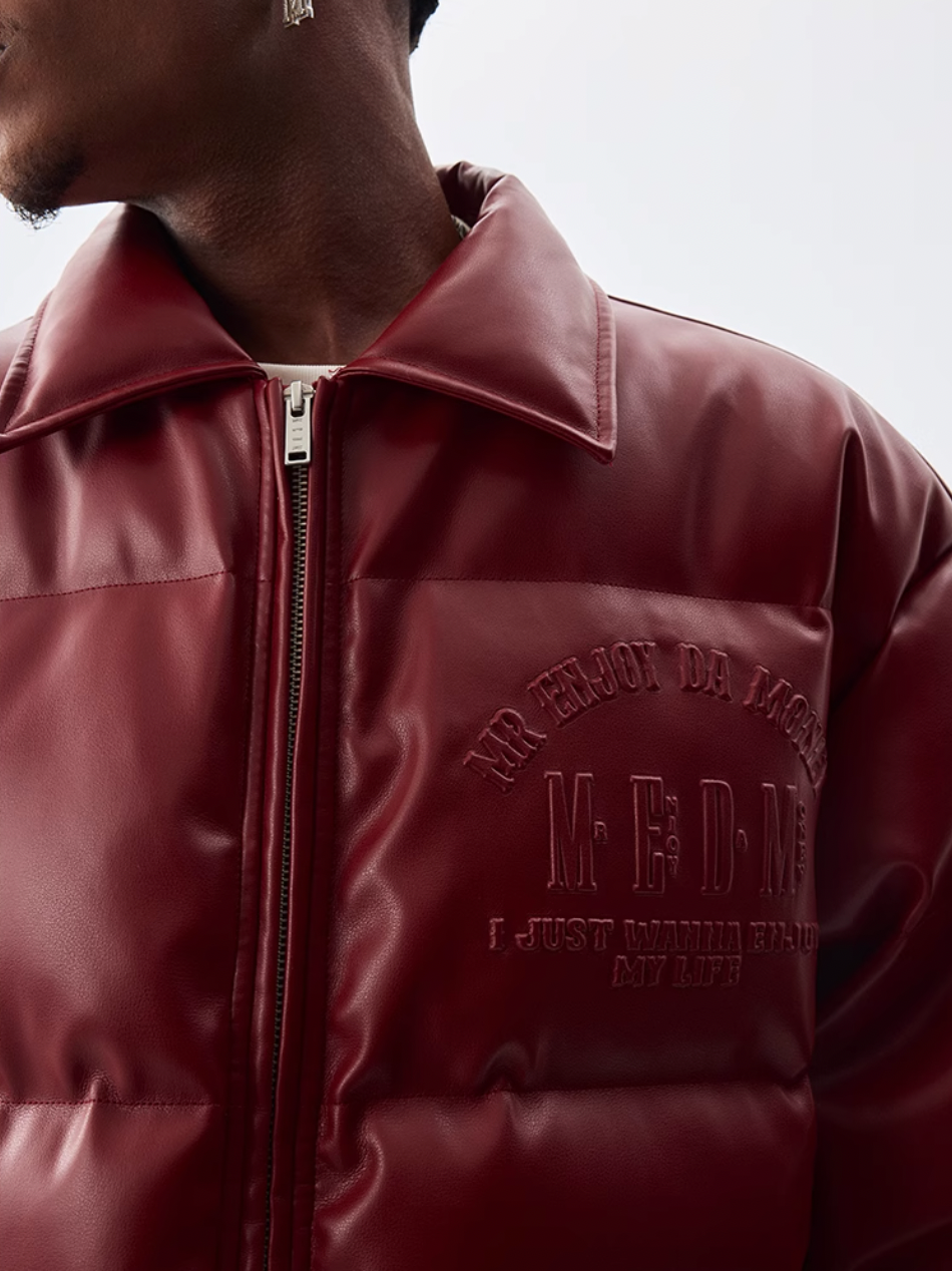 MEDM Embossed LOGO Leather Down Jacket