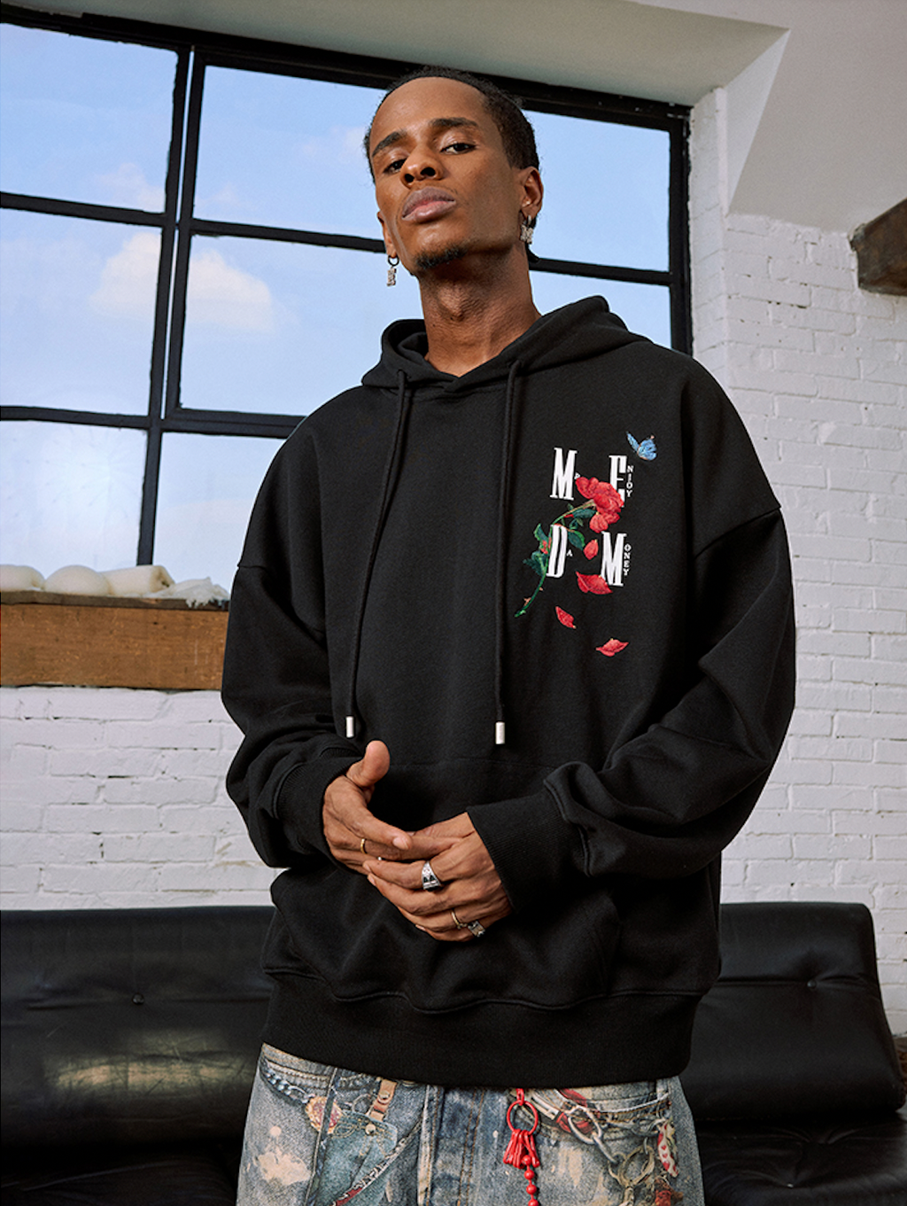 MEDM Rose Interspersed Logo Hoodie