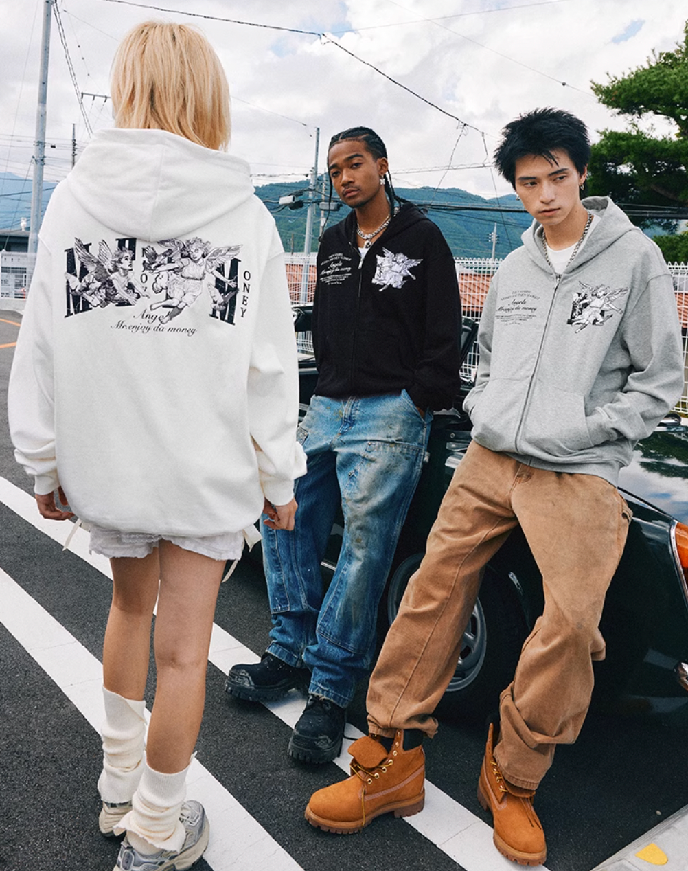 MEDM 3D Embroidered Angel Dove Zip Up Hoodie