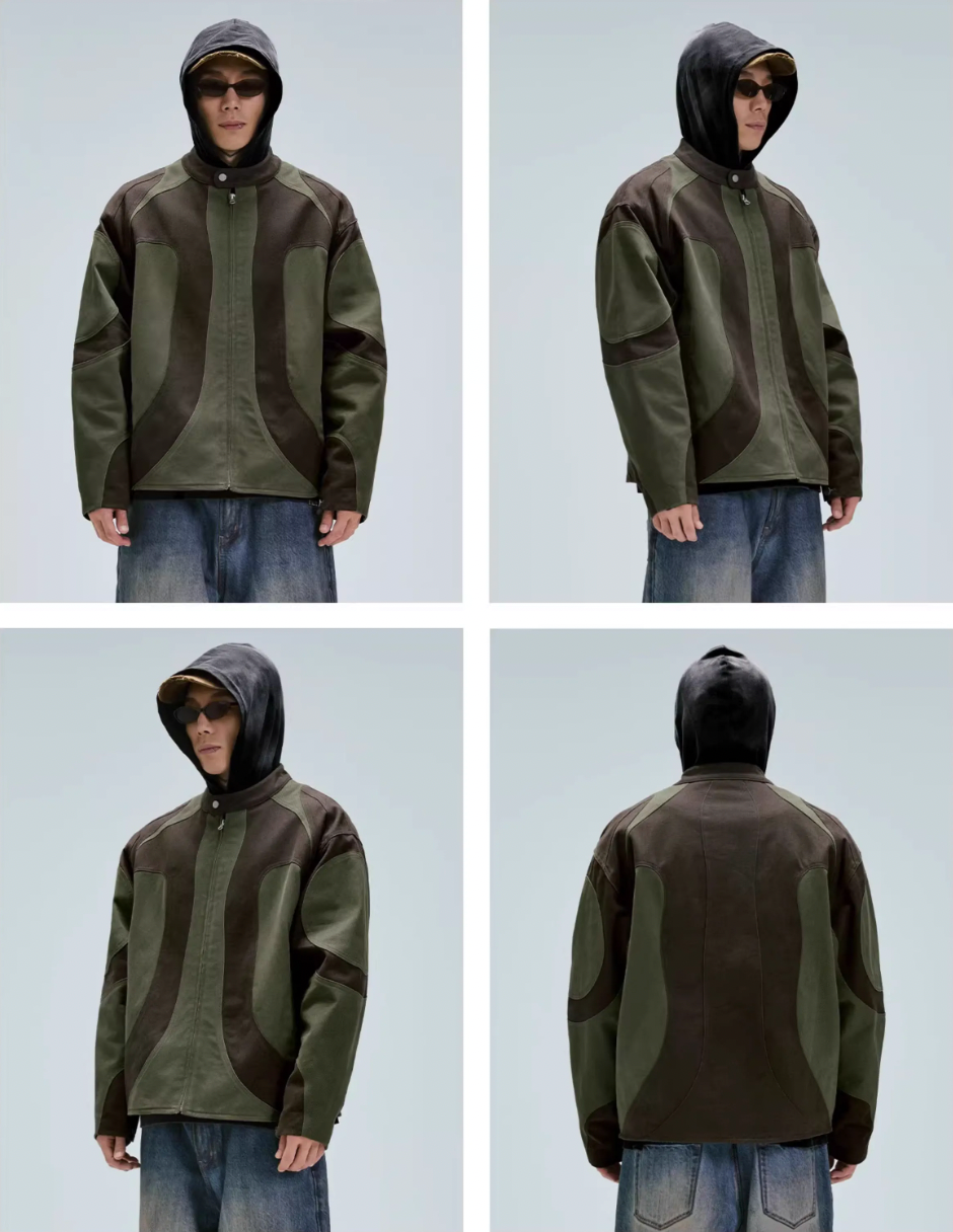 F2CE Deconstructed Stitching Contrast Color Rider Jacket