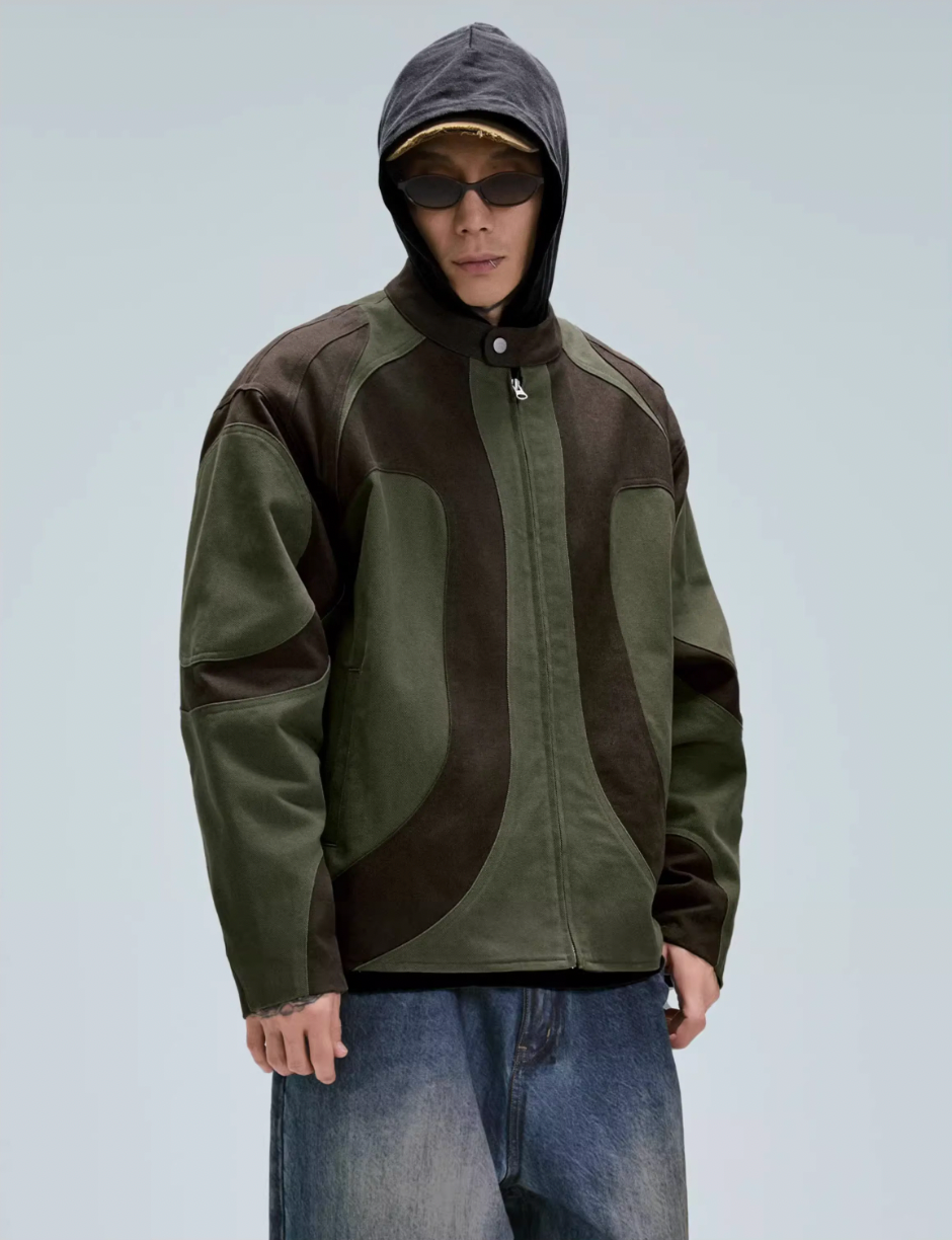 F2CE Deconstructed Stitching Contrast Color Rider Jacket