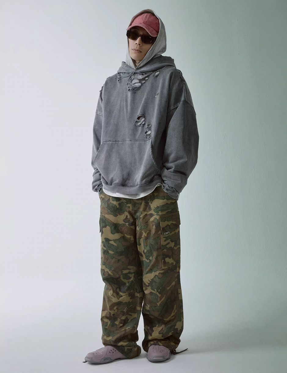 F2CE Washed Destruction Metal Logo Hoodie