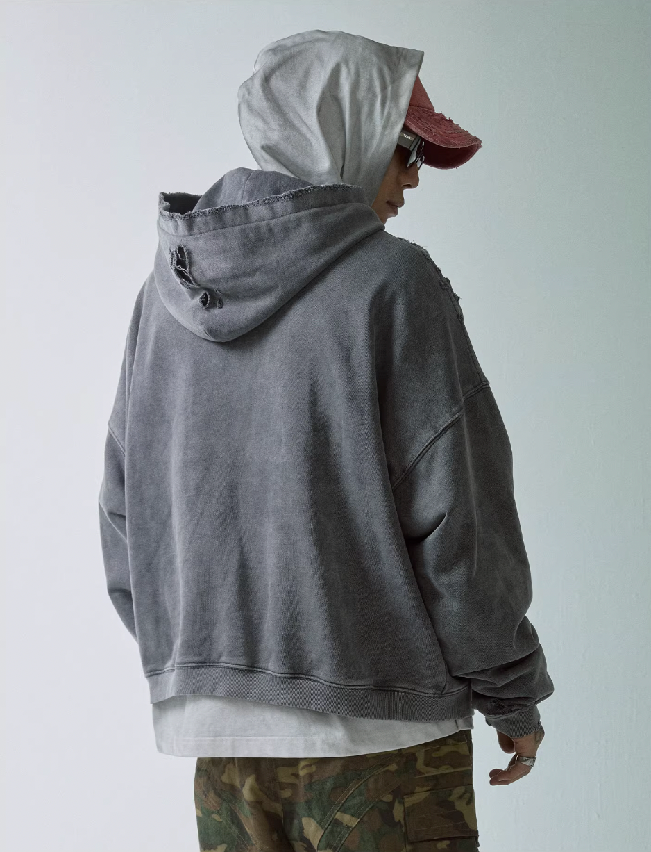 F2CE Washed Destruction Metal Logo Hoodie