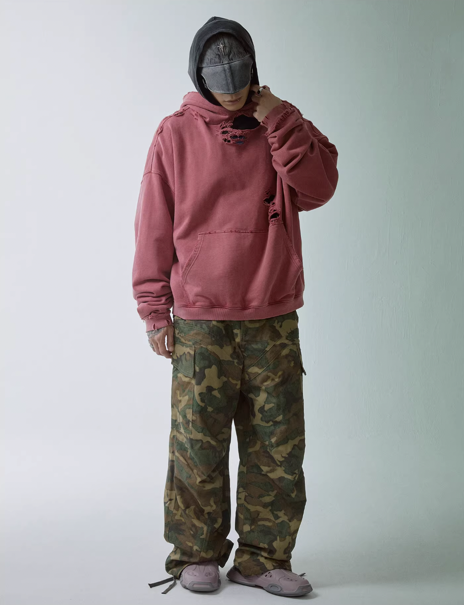 F2CE Washed Destruction Metal Logo Hoodie