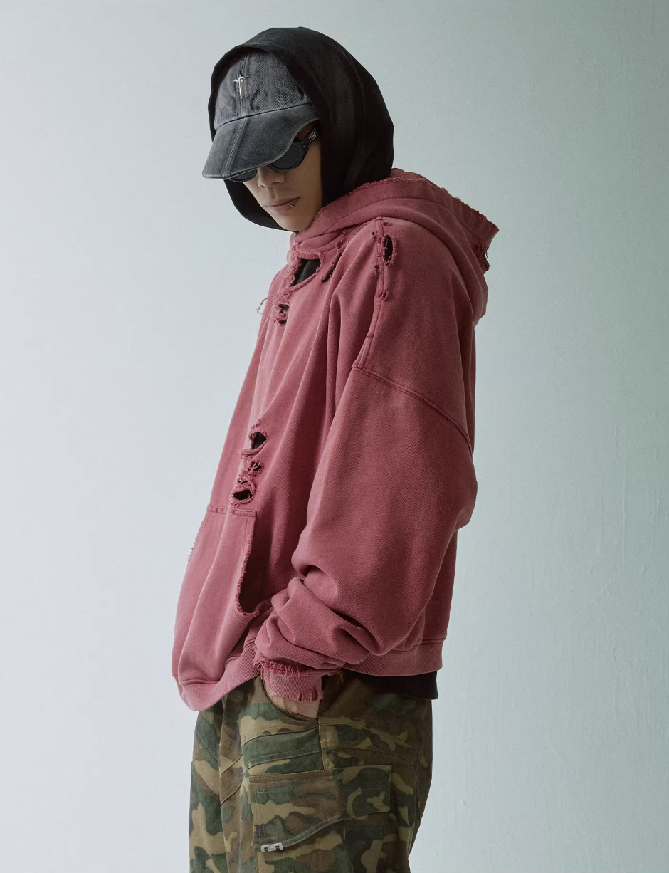 F2CE Washed Destruction Metal Logo Hoodie