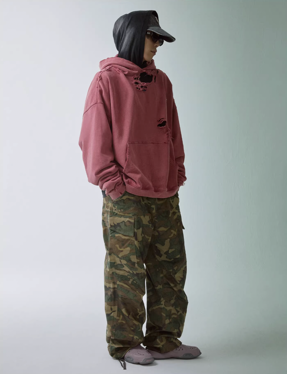 F2CE Washed Destruction Metal Logo Hoodie