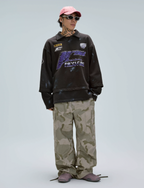 F2CE Fake Two Piece Frayed Overlay Racing Polo Sweatshirt