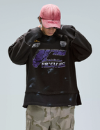 F2CE Fake Two Piece Frayed Overlay Racing Polo Sweatshirt