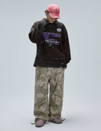 F2CE Fake Two Piece Frayed Overlay Racing Polo Sweatshirt