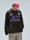 F2CE Fake Two Piece Frayed Overlay Racing Polo Sweatshirt