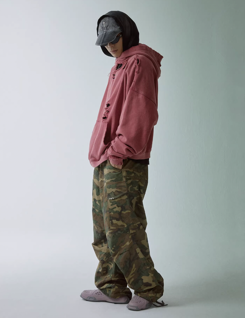 F2CE Pleated Camouflage Work Baggy Cargo Pants