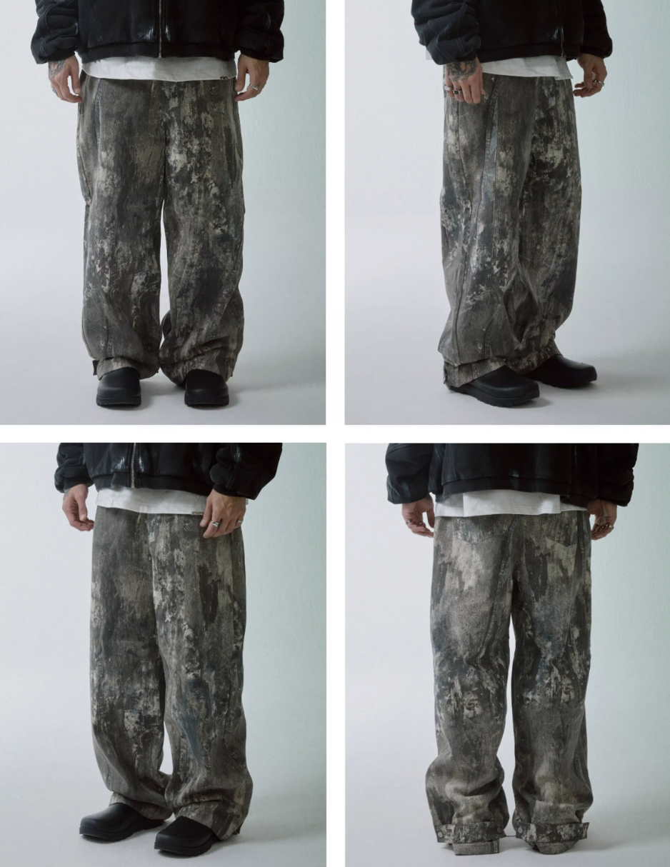 F2CE Printed Ink Splash Gradient Washed Baggy Jeans