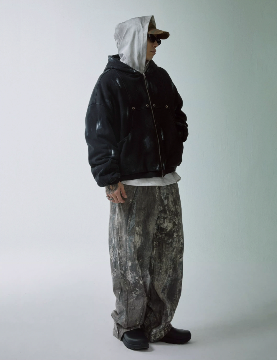 F2CE Printed Ink Splash Gradient Washed Baggy Jeans