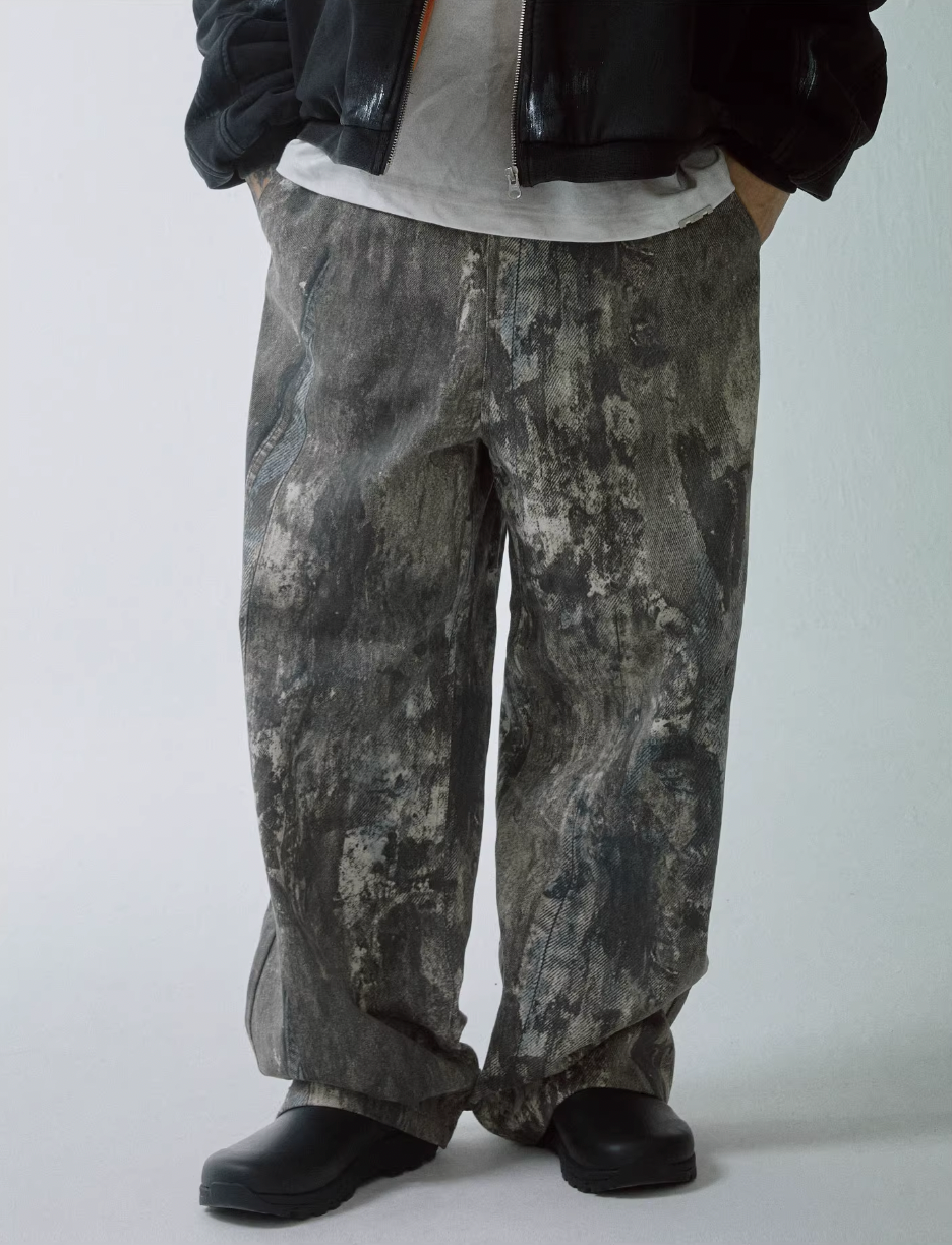 F2CE Printed Ink Splash Gradient Washed Baggy Jeans