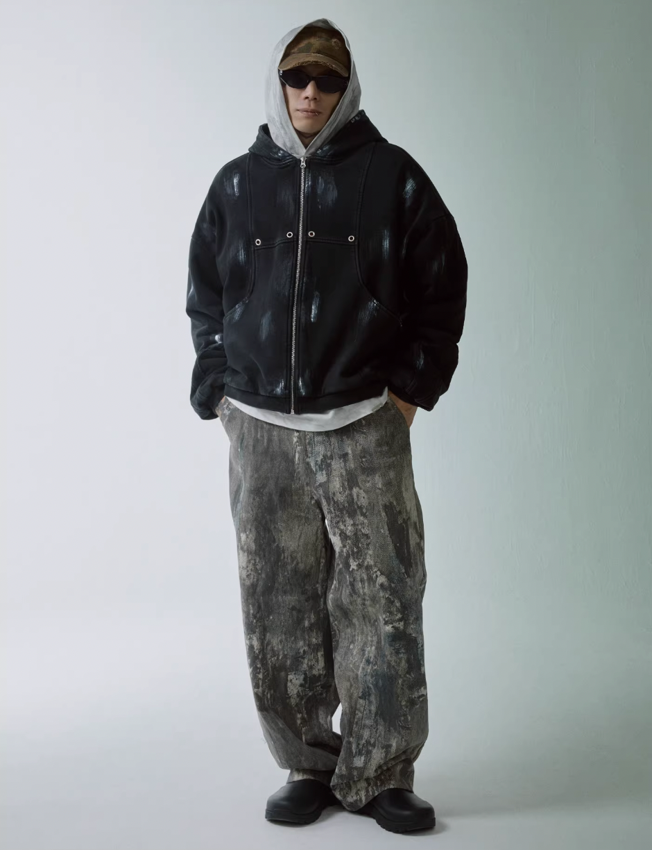 F2CE Printed Ink Splash Gradient Washed Baggy Jeans