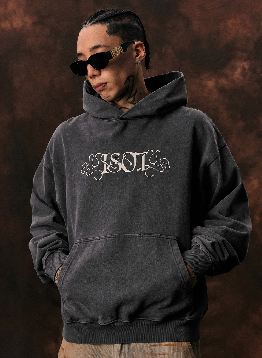 1807 STILL GOING Floral Print Washed Aged Hoodie