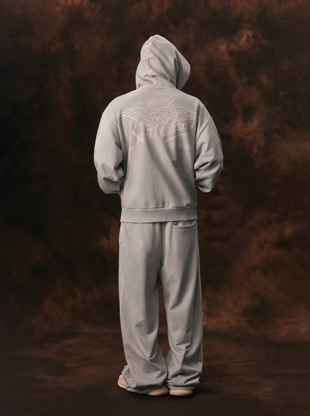 1807 Angel Print Aged Zip Up Hoodie