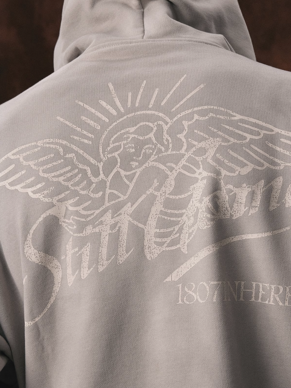 1807 Angel Print Aged Zip Up Hoodie