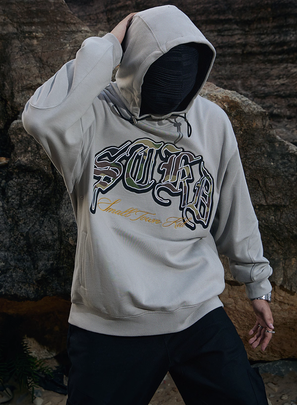 Small Town Kid Camouflage Embroidered Patch Hoodie