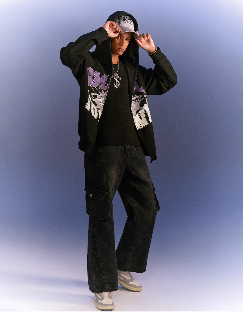 Small Town Kid Lacquered Arc Print Zip Up Hoodie