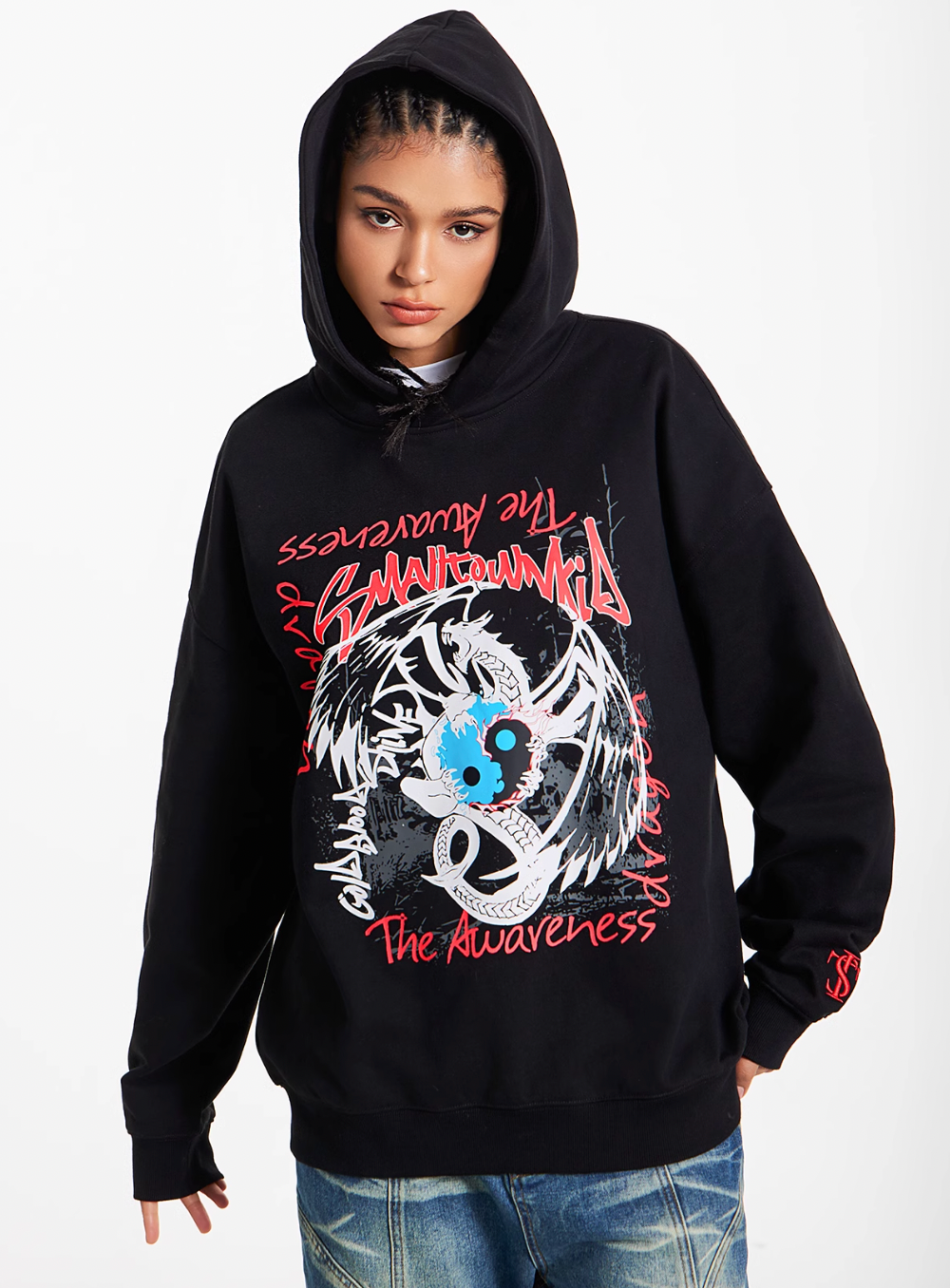 Small Town Kid Dragon Print Hoodie