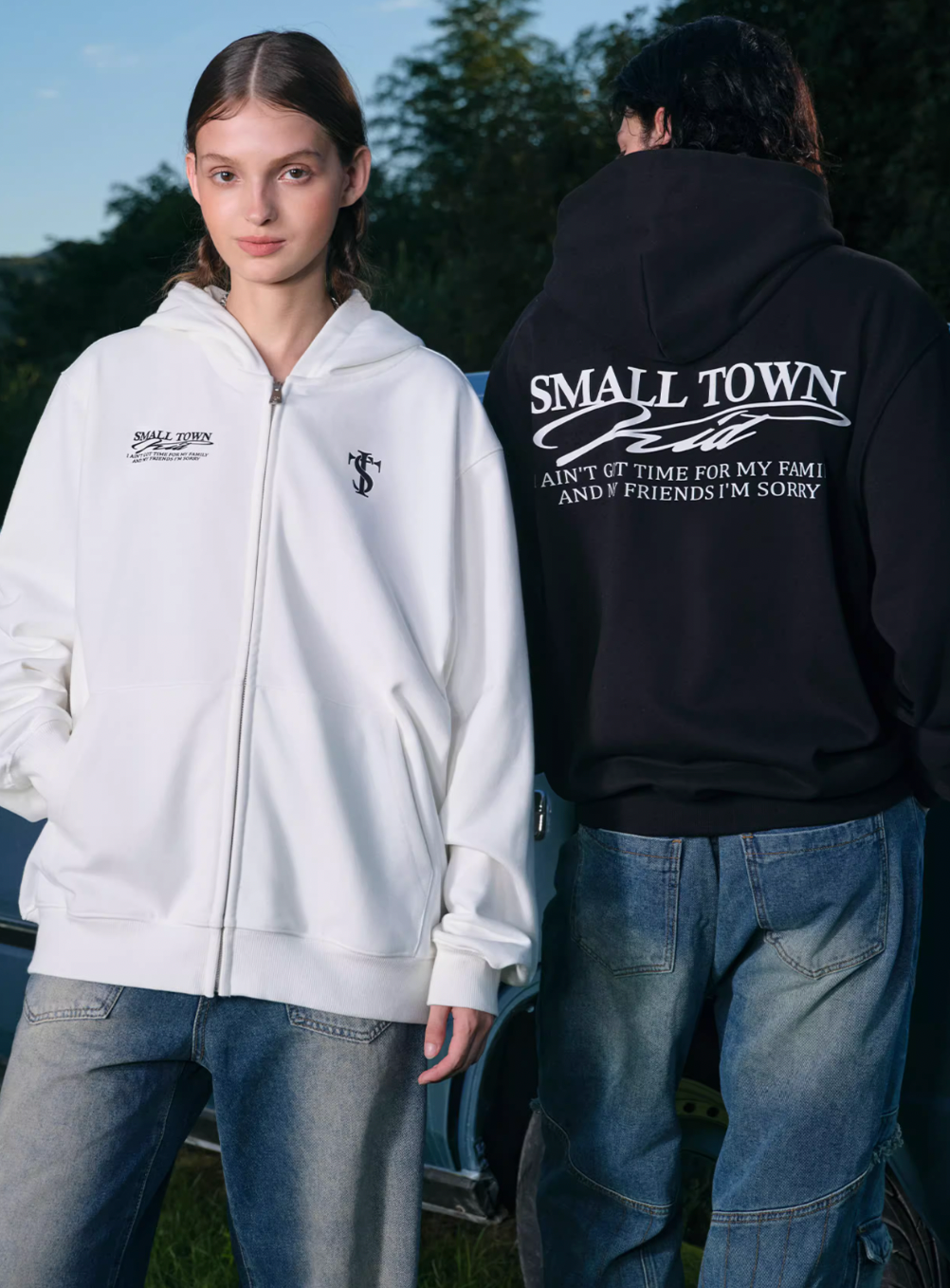 Small Town Kid Font Typography Logo Zip Up Hoodie