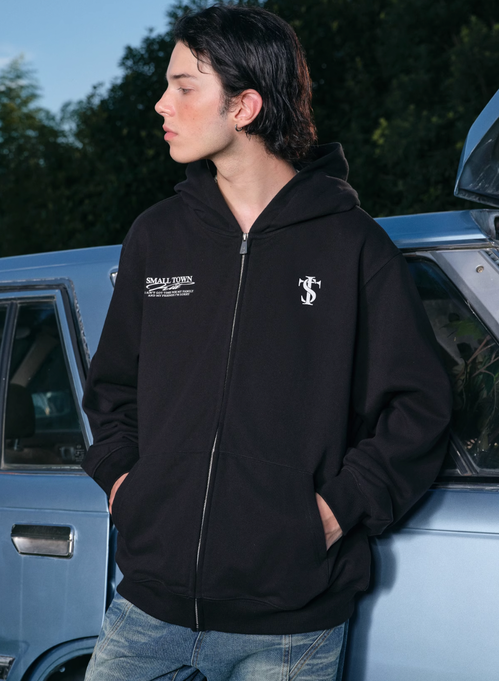 Small Town Kid Font Typography Logo Zip Up Hoodie